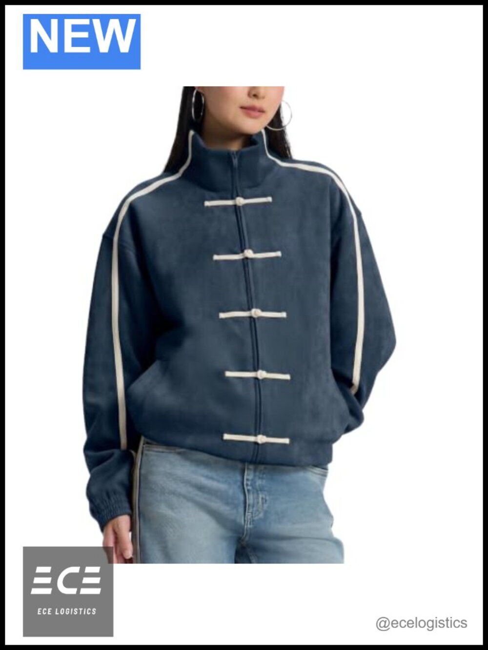 Faux Suede Track Jacket Loose Fit Stand Collar Zip Button Streetwear Casual